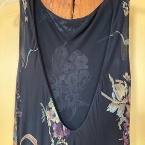 Benjamin A. sexy, low-back dress, muted print on black background, Size 4